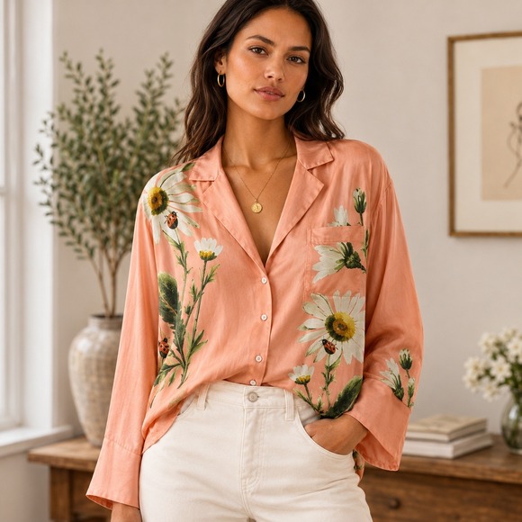 Lyrebird Other - Anthropologie LyreBird Neela Floral Silky Blouse Pajama Top NWT Nancy's Blushes